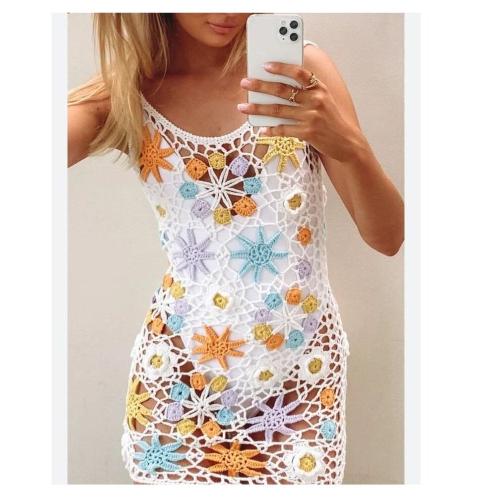 Beginning Boutique Crochet Floral Cover Up Dress 8